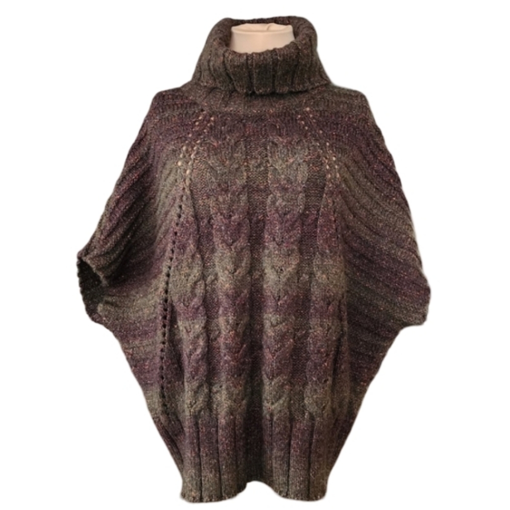Coldwater Creek Marled Cable Knit Short Batwing Turtleneck Wool Blend Sweater XS